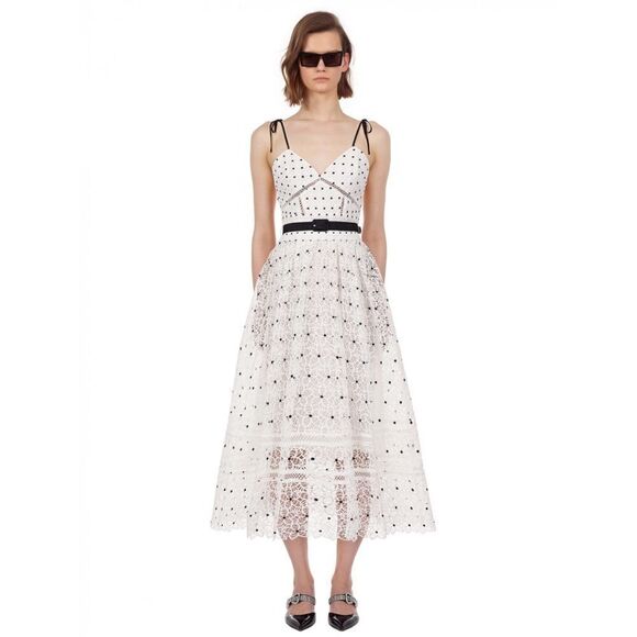 Self Portrait Hibiscus Floral Guipure Midi Dress US0 - Picture 1 of 12